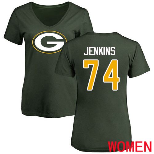 Green Bay Packers Green Women #74 Jenkins Elgton Name And Number Logo Nike NFL T Shirt